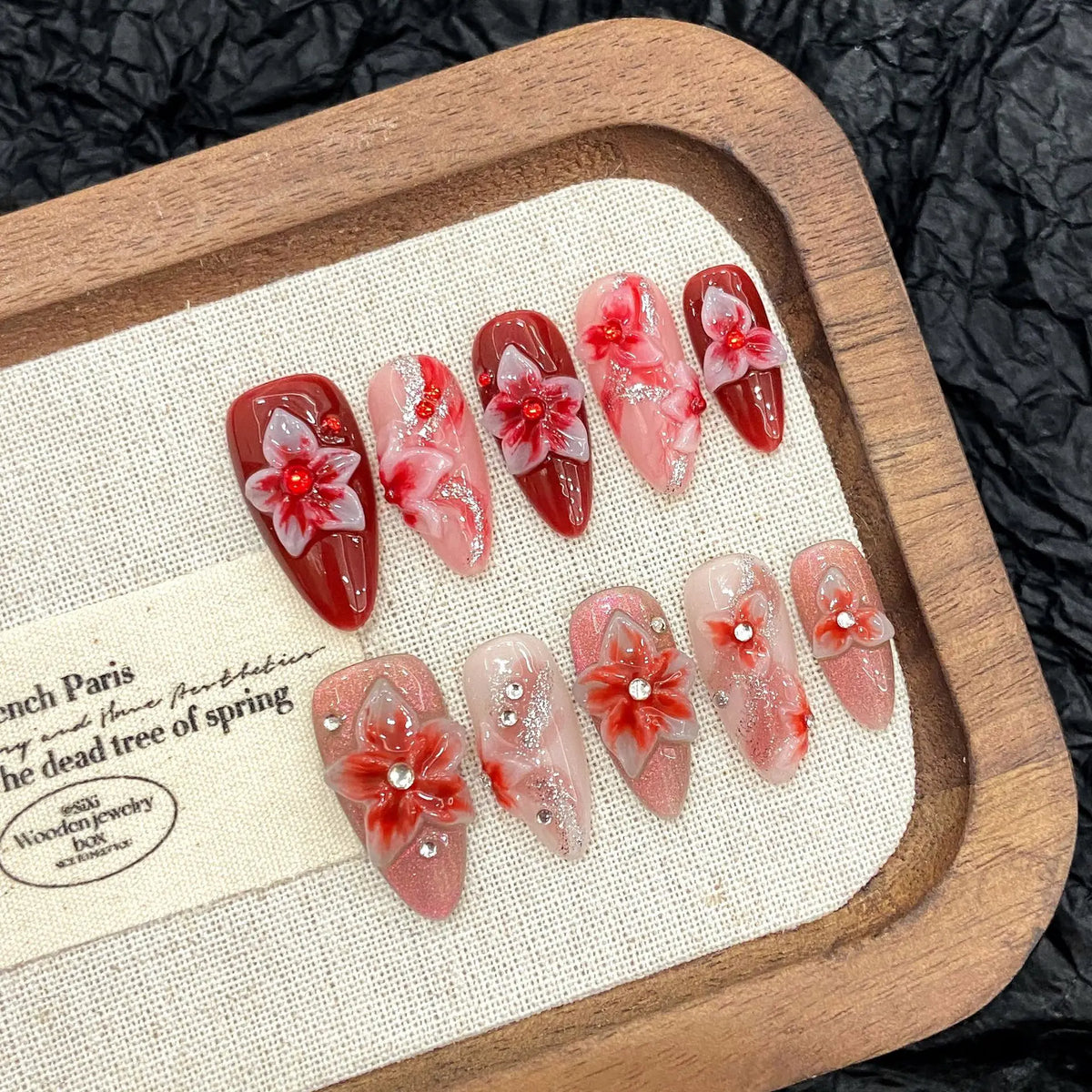 Handmade Ruby Bloom Carved Flower (Almond, Medium)
