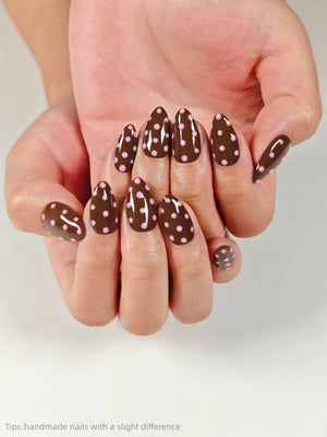 10pcs Handmade Brown Pink Polka Dot (Almond, Medium)