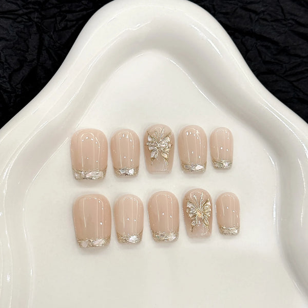 Handmade Short French Gold Butterfly (Almond, Short)