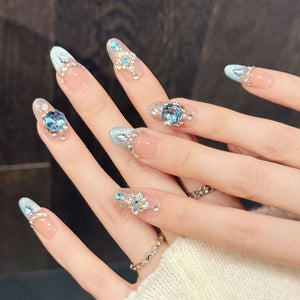 Handmade Ice Blue Crystal Embellished (Almond, Medium)