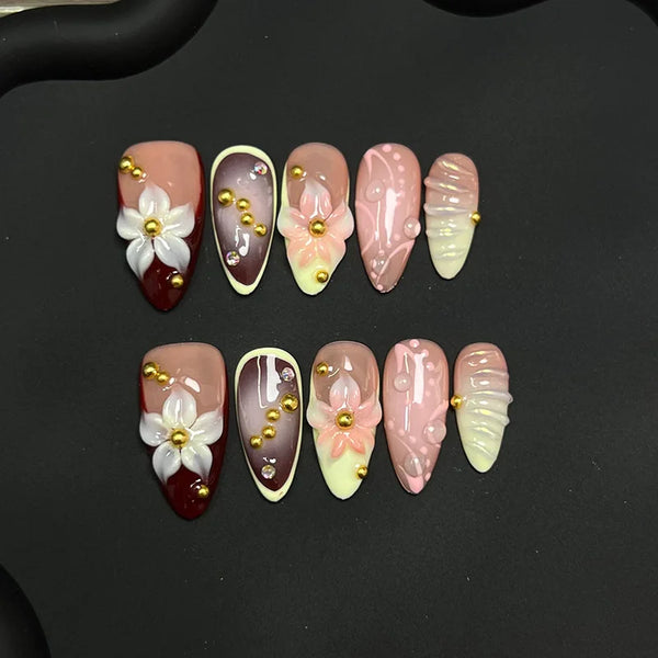 Handmade 3D Carved Petals Retro (Almond, Medium)
