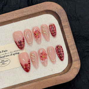 Handmade Red Gold Turtle Shell Bloom (Almond, Medium)