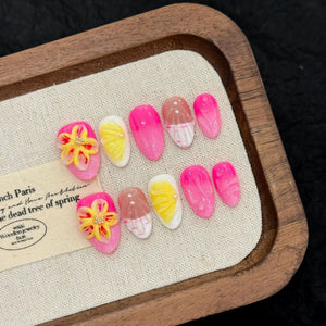 Handmade Summer Coral Neon (Almond, Short)