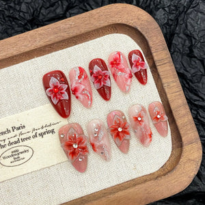 Handmade Ruby Bloom Carved Flower (Almond, Medium)