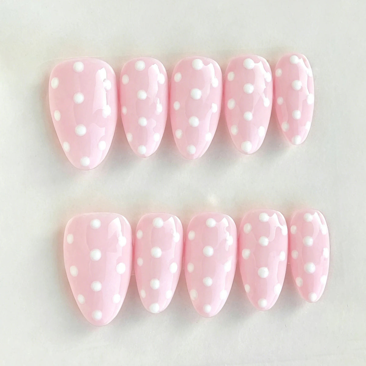 Handmade Pink White Polka Dot (Almond, Medium)