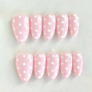 Handmade Pink White Polka Dot (Almond, Medium)