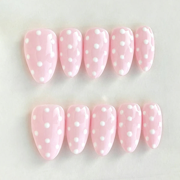 Handmade Pink White Polka Dot (Almond, Medium)