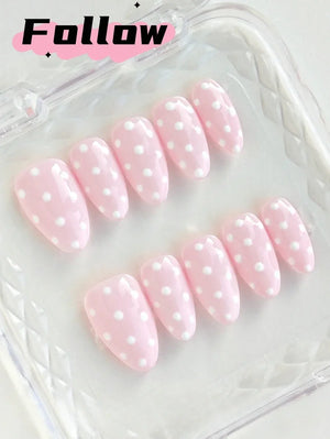 Handmade Pink White Polka Dot (Almond, Medium)