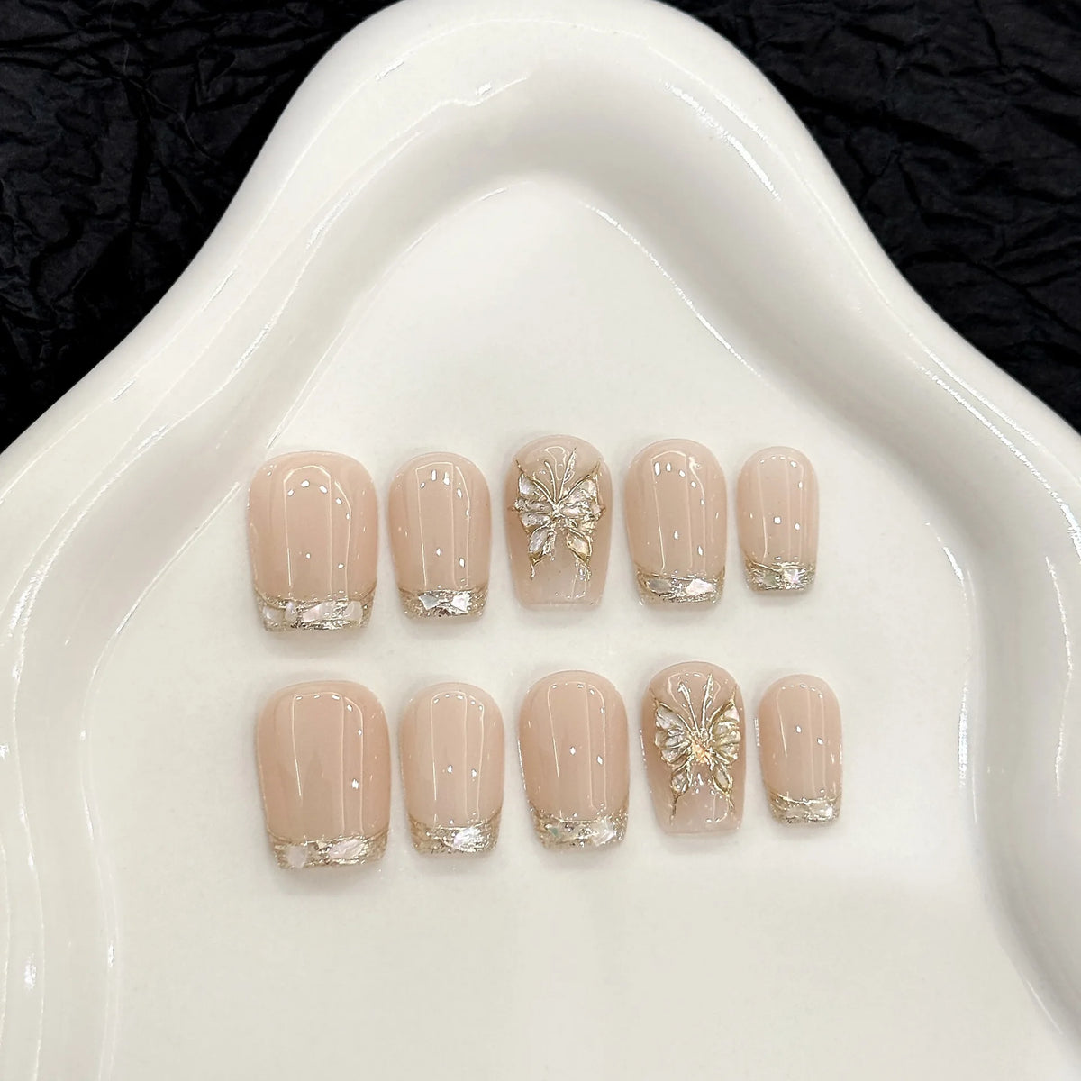 Handmade Short French Gold Butterfly (Almond, Short)