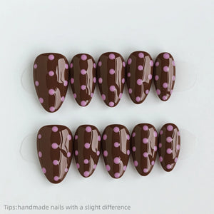 10pcs Handmade Brown Pink Polka Dot (Almond, Medium)