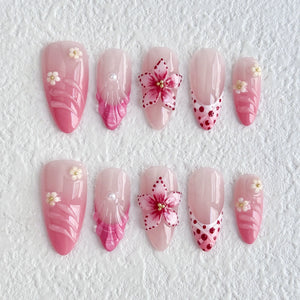Handmade Pink French Flower Pearls (Almond, Medium)