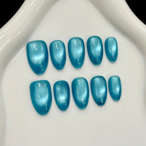 Handmade Glass Blue Cat Eyes (Almond, Short)